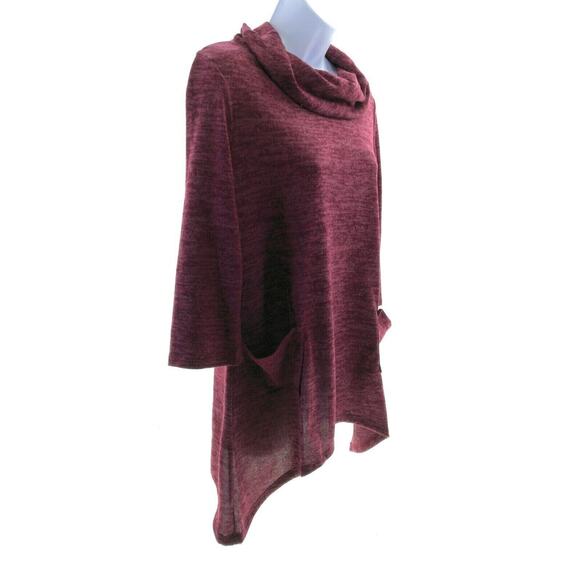 Amana Apparel Cranberry Cowl Neck Asymmetric Hem Top - Women's Size Small - Chic - Picture 2 of 3